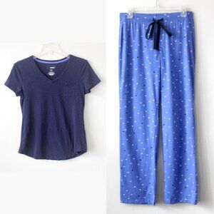 Sonoma Cotton Blue V-Neck T-Shirt Drawstring Pants Matching Pajama Set Small